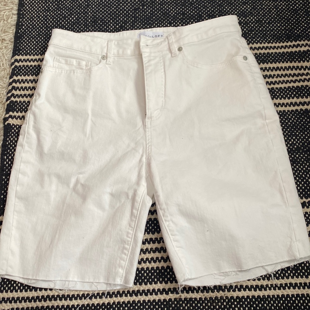 Loft white Bermuda denim shirt curvy high waist